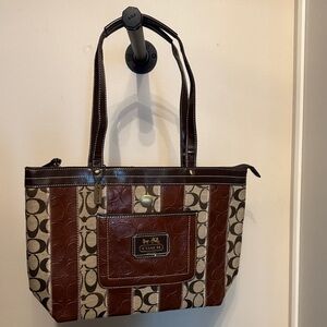 Coach Brown and Cream Signature Stripe Tote